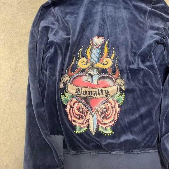 Vintage Y2K velvet bedazzled‎ juicy couture ankh royalty full zip up hoodie - Picture 5 of 7